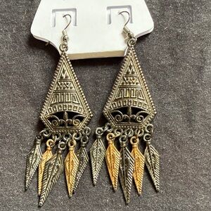 Bohemian Triangle Dangle Earrings in Gold black and Silver